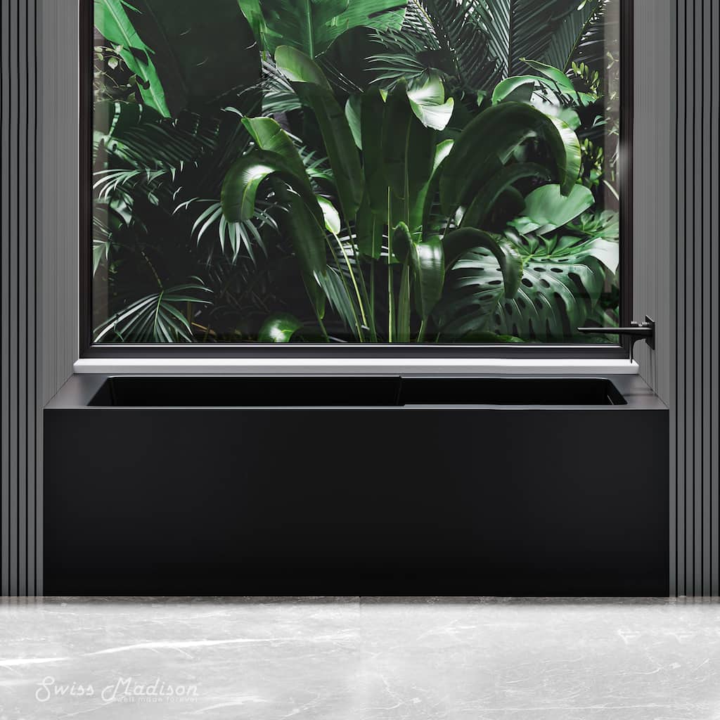 Voltaire 60 x 32 Right Drain Soaking Apron Bathtub in Black with Overflow, Drain