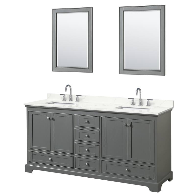 Deborah 72-inch Double Vanity, Quartz Top, 24-inch Mirrors - Dark Gray, Chrome Trim, Giotto Quartz Top