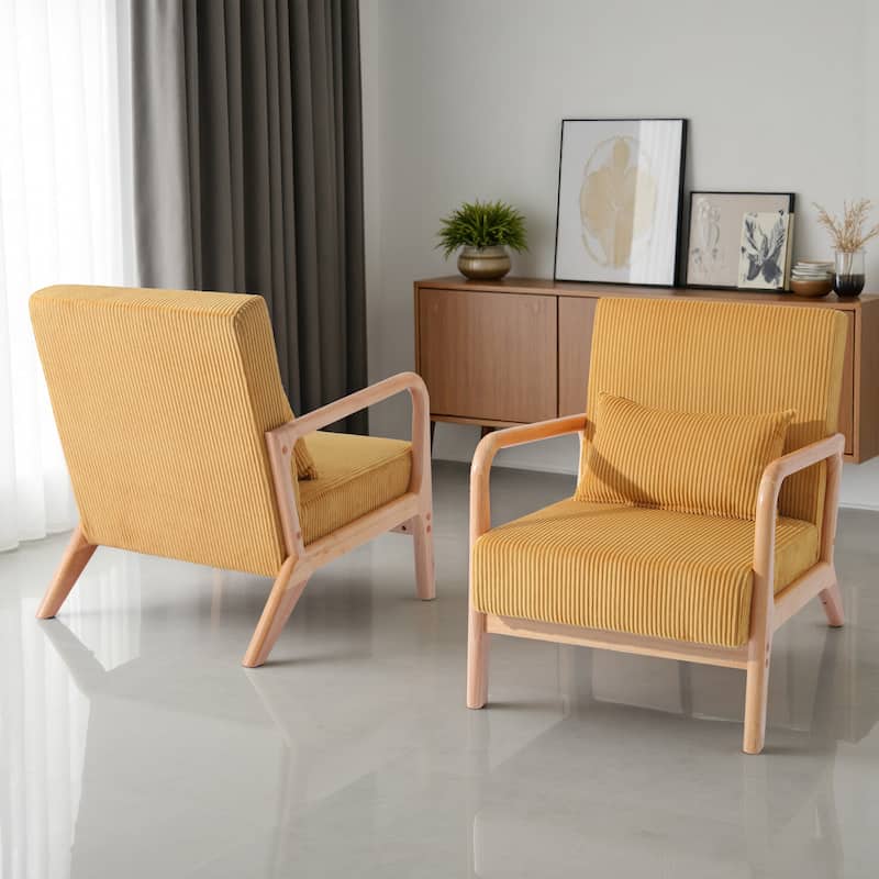 Modern Upholstered Accent Chair with Wood Legs Set of 2