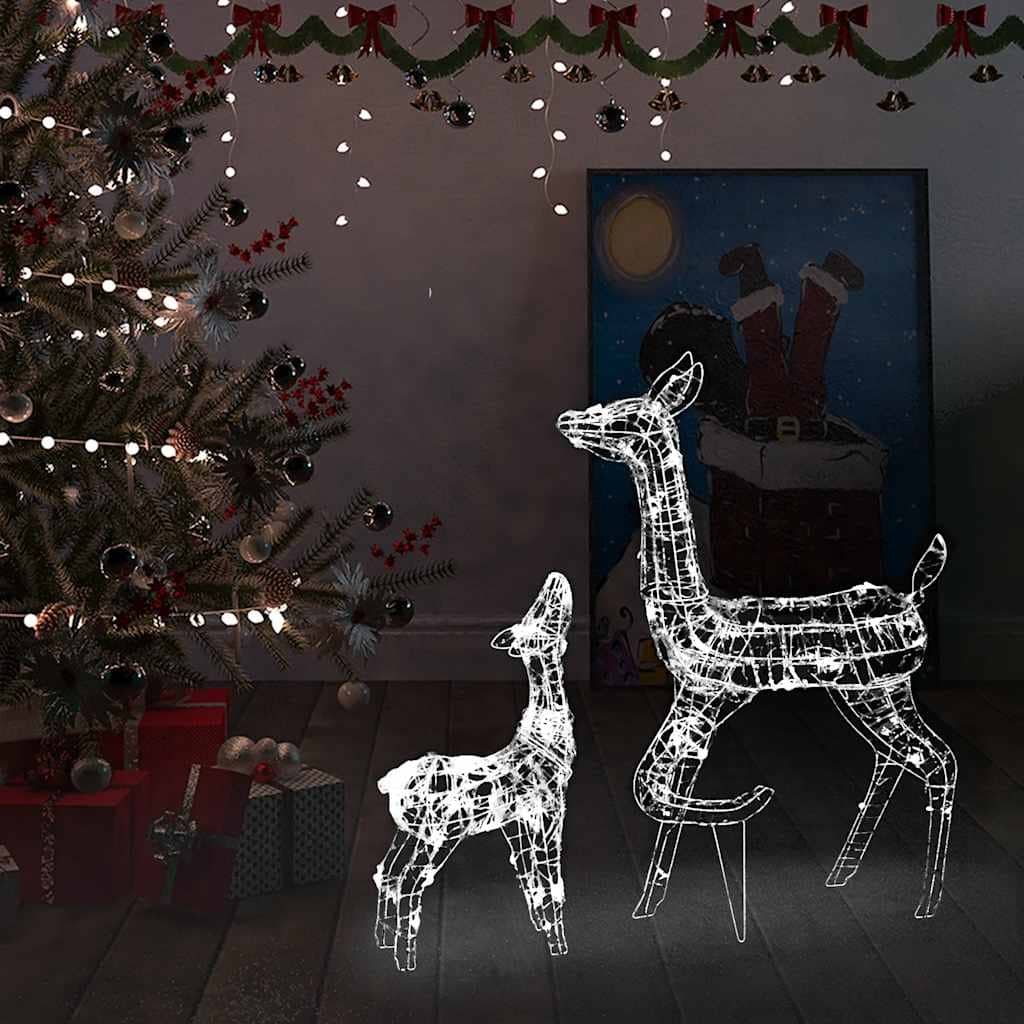 vidaXL Acrylic Reindeer Family Christmas Decoration 160 LED Cold White - Cold white - 27.2" x 6.7" x 35.4"