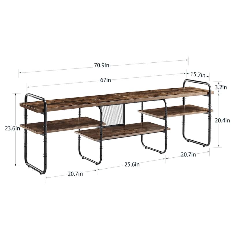 VECELO Industrial TV Stand for TV up to 71 inch,Entertainment Center TV Console Table