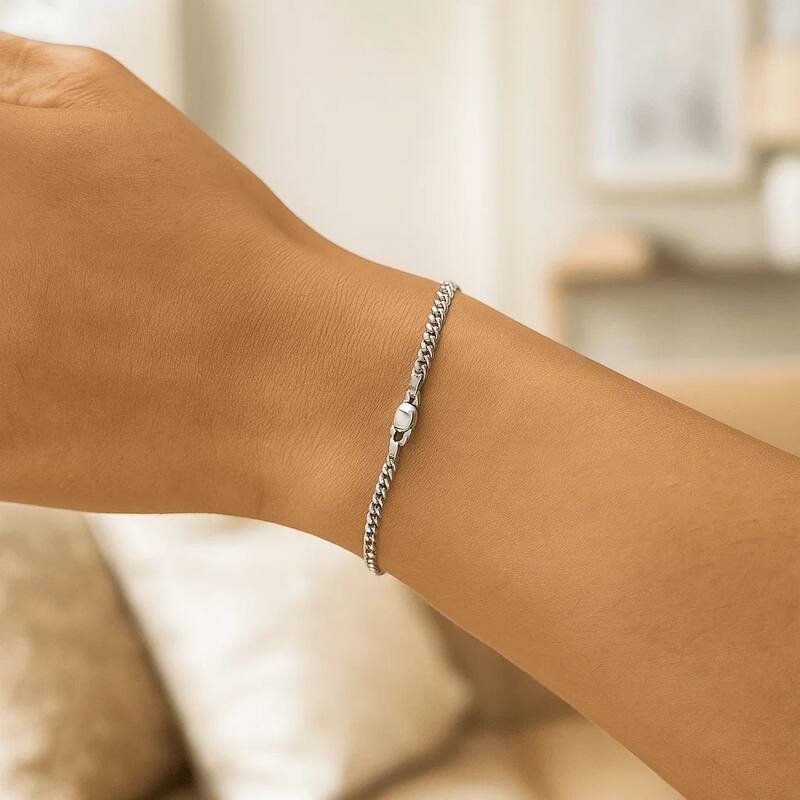MayaMila 3.6mm 14k White Gold Solid Curb Bracelet