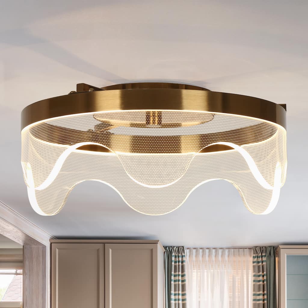 Fay Modern LED Semi-flush Mount Gold Ceiling Light Chandelier - Electroplated Gold - D 12.8" x H 5.5"