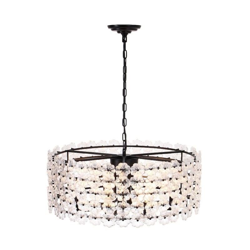 Mid-Century 8-Light Glass Blossom Round Cage Chandelier 25.6 in