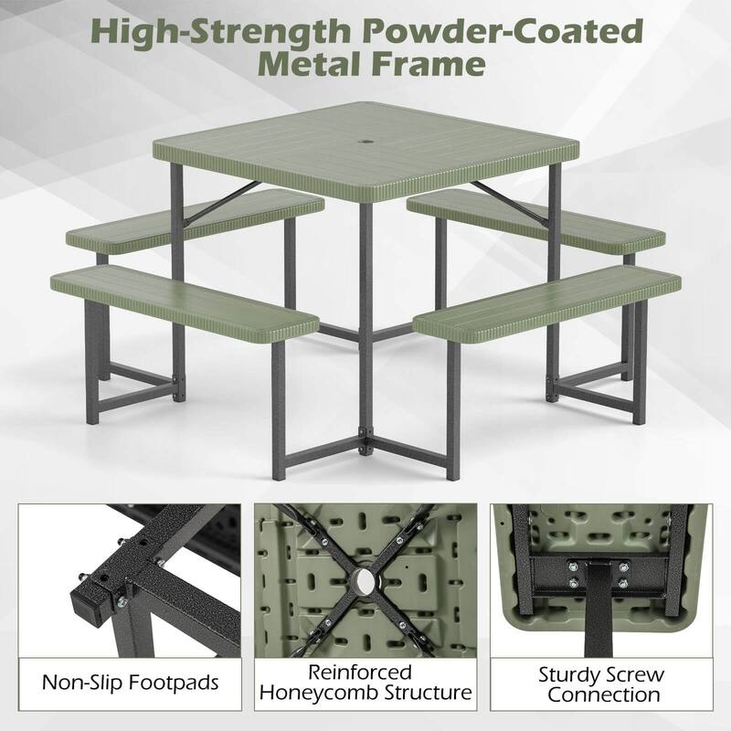 Costway Picnic Table Bench Set for 4-8 People with Umbrella Hole - See Details