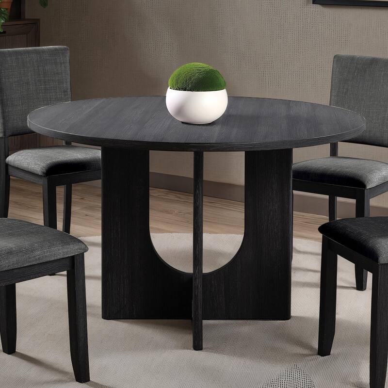 5pc Dining Set Kitchen Dinette Upholstered Fabric Chairs Round Table Pedestal Base Table 4x Side Chairs Dining Room