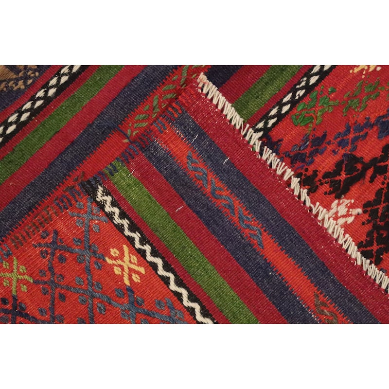 Hand Woven Oriental 100% Wool Carpet Southwestern Tribal Multi-Colored Kilim Area Rug - 9' 6'' X 6' 1''