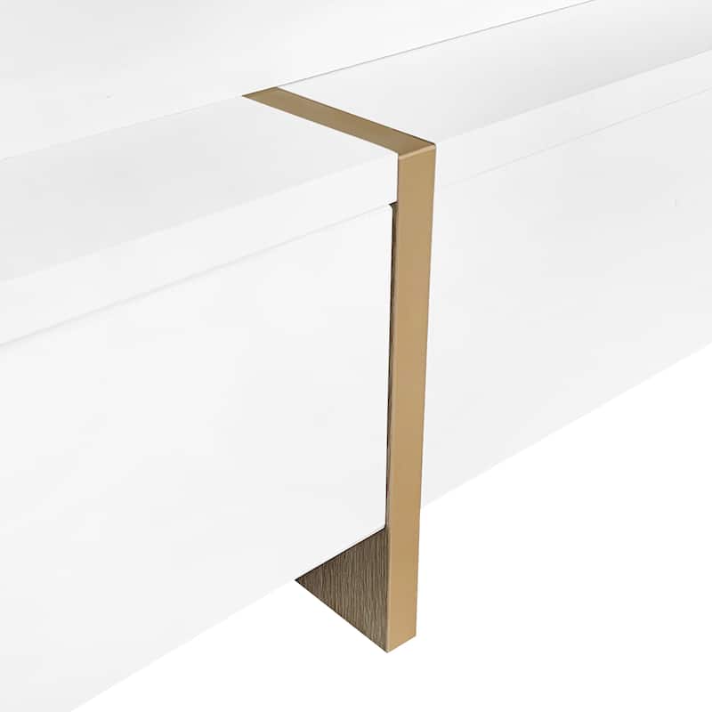 Roomfitters Modern High Gloss Square Coffee Table, Multi-Storage Center Table with Hidden Compartments and Wood Grain Legs