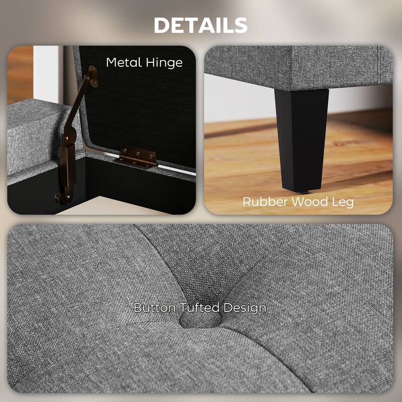 HOMCOM Ottoman Bench Tufted Storage Chest with Flipping Top, 36.25"W x 15.75"D x 15.75"H