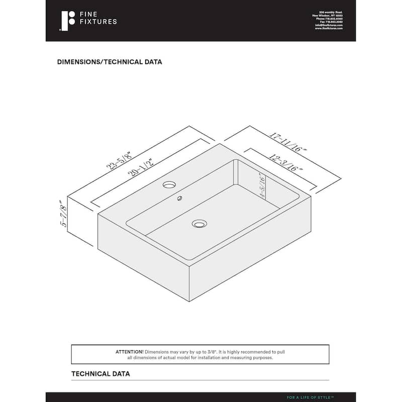 Fine Fixtures Ceramic White Rectangular Bathroom Vessel Sink