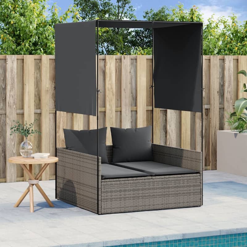 vidaXL Double Sun Lounger Grey PE rattan, powder-coated steel, polyester - 43.3 x 46.5 x 73.6