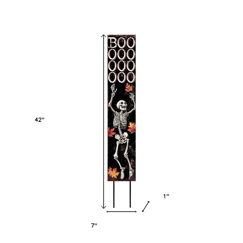 HomeRoots 42" Black Orange And White Solid Wood Boo Halloween Skeleton Garden Stake