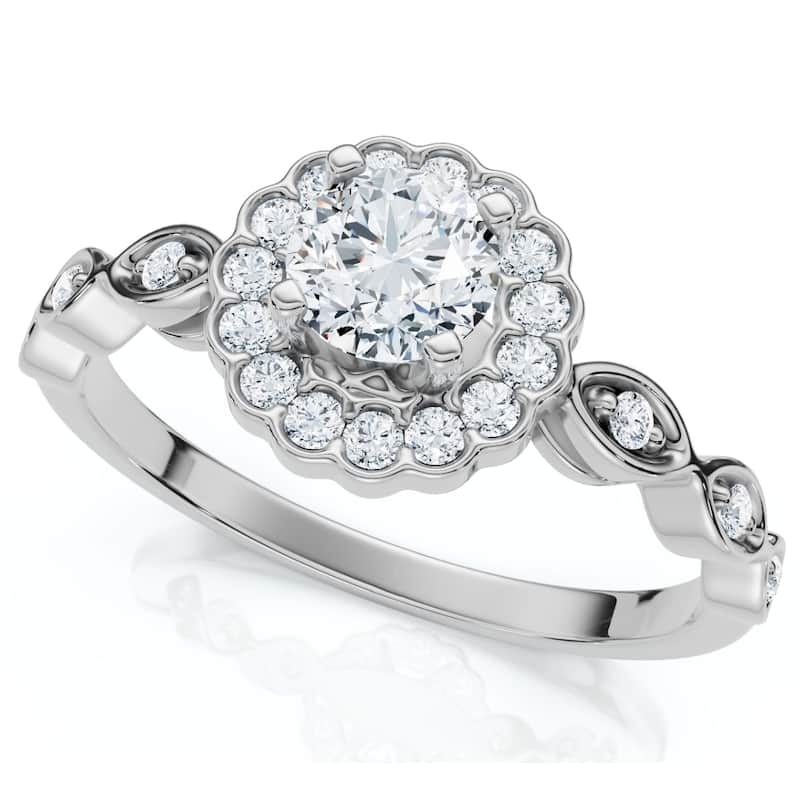 1Ct Diamond Vintage Halo Engagement Ring White Gold Lab Grown