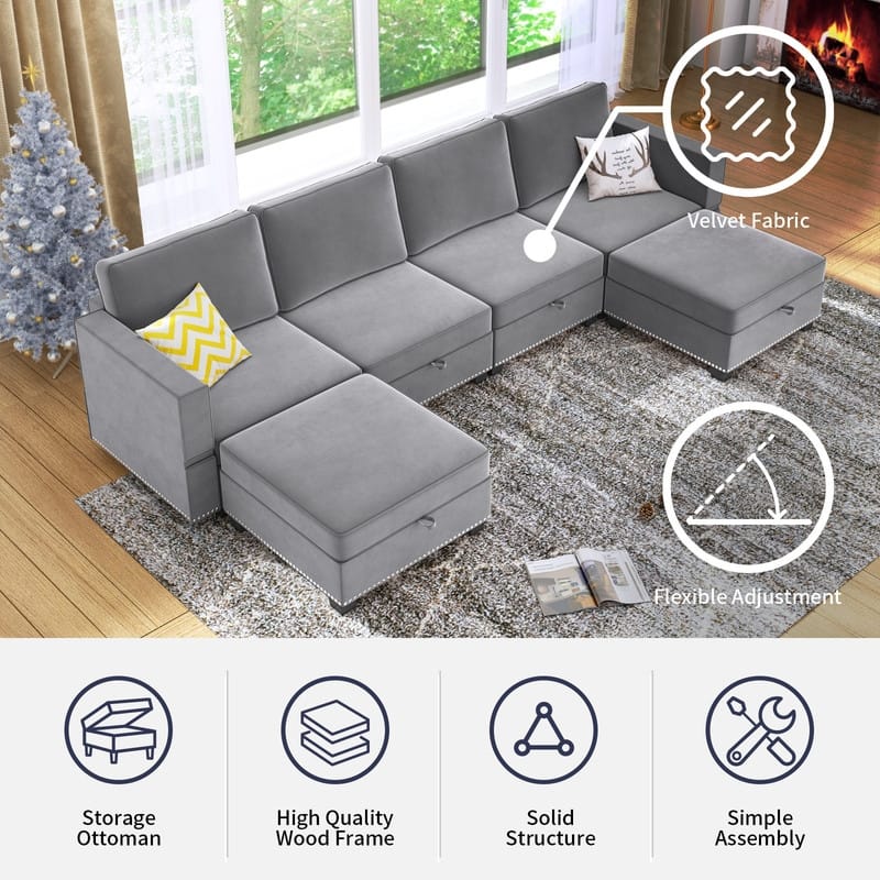 Mixoy 6-Seater Transferable Position Free Combination Sectional Sofa with Storage