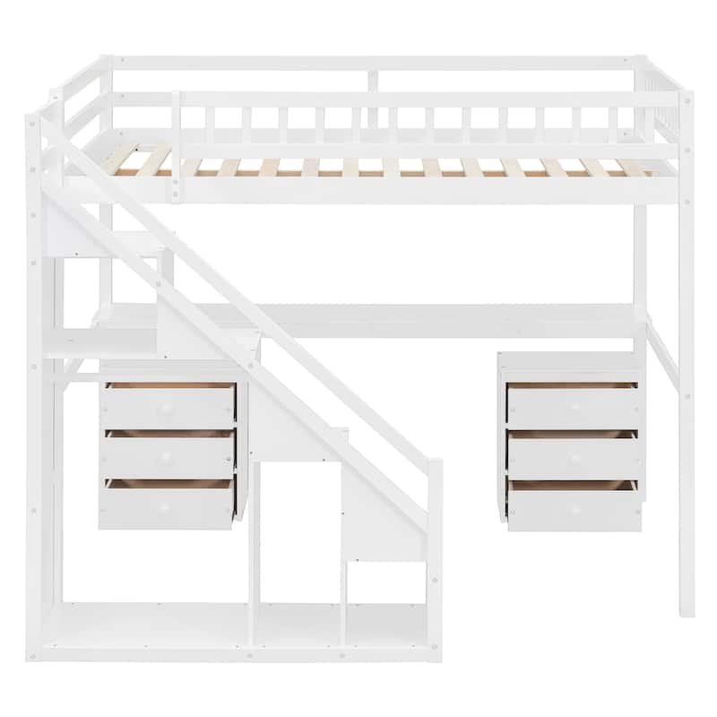 Loft Bed with 2 Chest of Drawers , Integrated Desk, Independent Staircase, Multifunctional Space-Saving Loft Bed for Bedroom