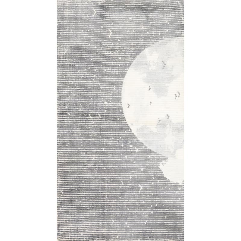 Hand Knotted Oriental Viscose Silk Carpet Modern Pictorial Greys & Charcoal Abstract Area Rug - 4' 0'' X 2' 0''