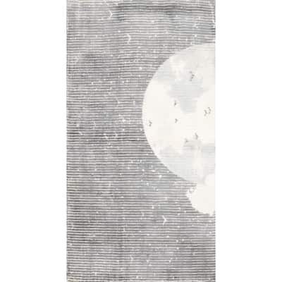 Hand Knotted Oriental Viscose Silk Carpet Modern Pictorial Greys & Charcoal Abstract Area Rug - 4' 0'' X 2' 0''