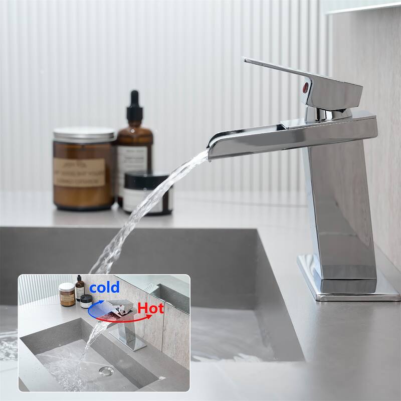 Sink Faucet w/ Deck Plate Waterfall Faucets for Sink 1 Hole or 3 Holes