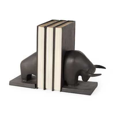 Black Cast Aluminum Raging Bull Bookends - 4.25" W x 9.5" D x 5.75" H