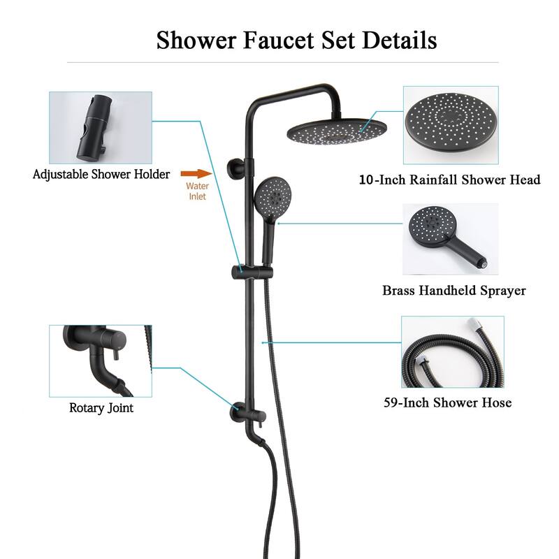 PROOX Matte Black Stainless Steel Wall Mount Dual Bathroom Shower Faucet Showerhead with Handheld Shower Valve Included