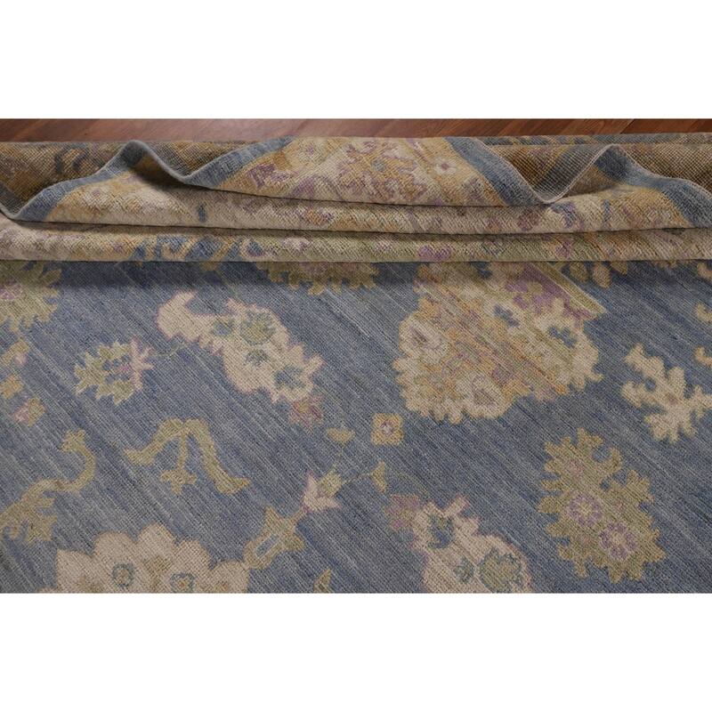 Vegetable Dye Blue Oushak Turkish Area Rug Handmade Wool Carpet - 9'0"x 11'9"