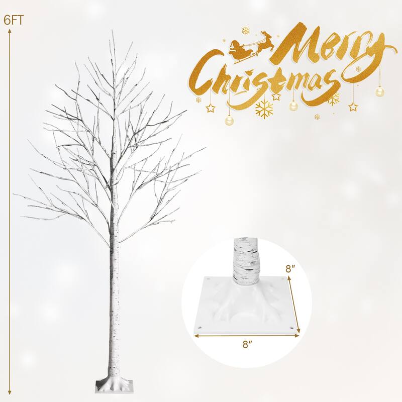 6FT Lighted Birch Tree Artificial White Christmas Tree w Warm Lights