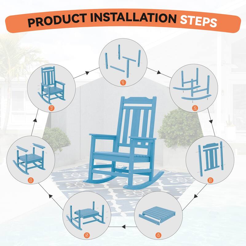Outdoor Patio HDPE Rocking Chiar, Extra Wide Seat & Backrest