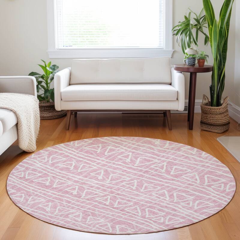 Premium Washable Super Soft Geo Mayfield Rug - Pink - 8' x 8' - Round