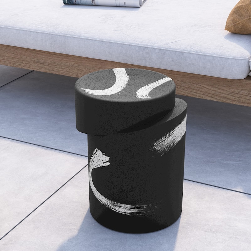 COSIEST Cylinder Shaped MgO Concrete Black Outdoor Side Table - Black-1piece