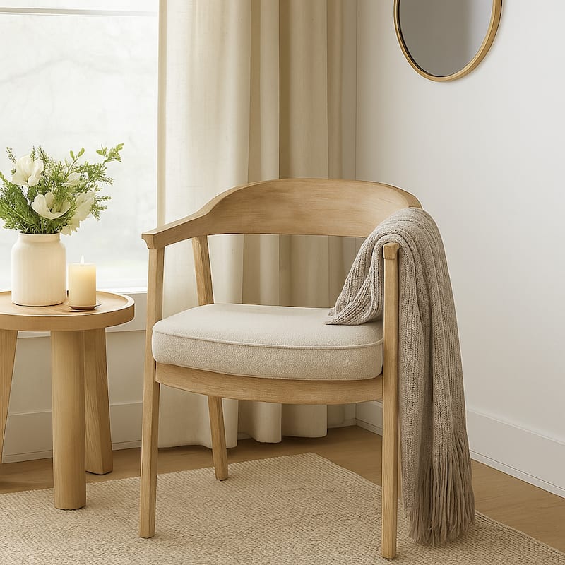 Beny Dining Armchair w Curved Back, Aged White Pine Wood