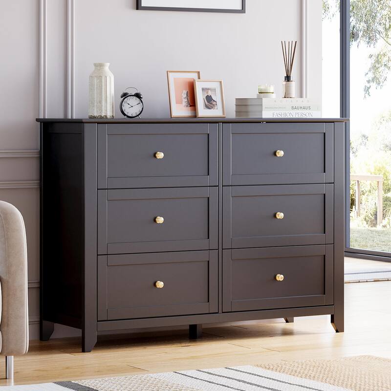 5/6 Drawer Dresser for Bedroom, Dresser with Deep Drawers & Metal Knobs, Modern Wooden Chests of Drawers - 6-drawer - Black