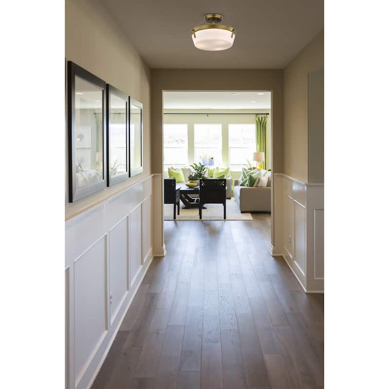 Rowen 4 Light Semi Flush - Natural Brass Finish - Etched White Glass - Natural Brass