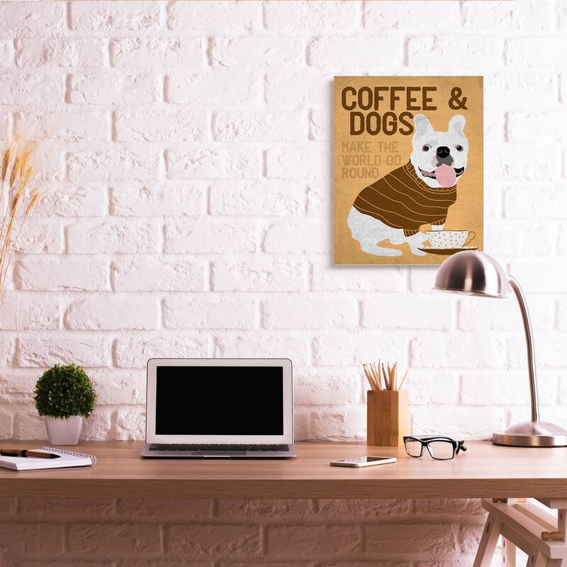 Stupell Coffee and Dogs Phrase French Bulldog Café Pet Canvas Wall Art