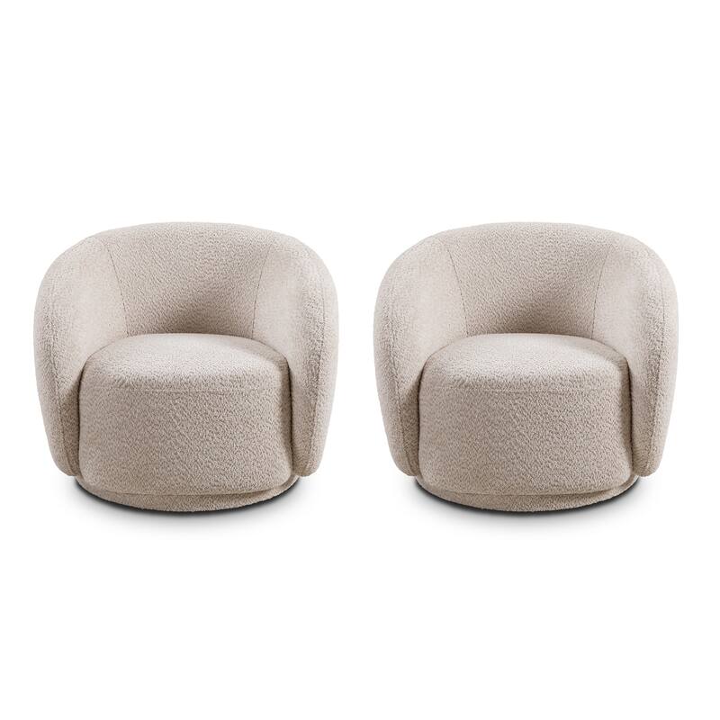2-Piece Swivel Boucle Accent Chair Barrel Chair with Curved Back and Solid Wood Frame, Single Lounge Sofa Chair