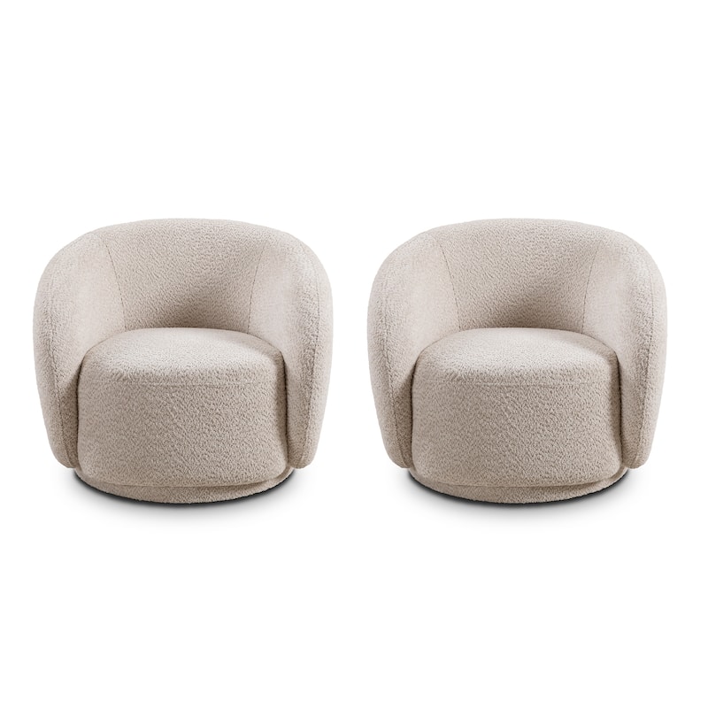 Boucle Fabric Swivel Accent Chairs (Set of 2) with Solid Wood Frames, 360° Swivel Base, and High-Density Foam Cushions