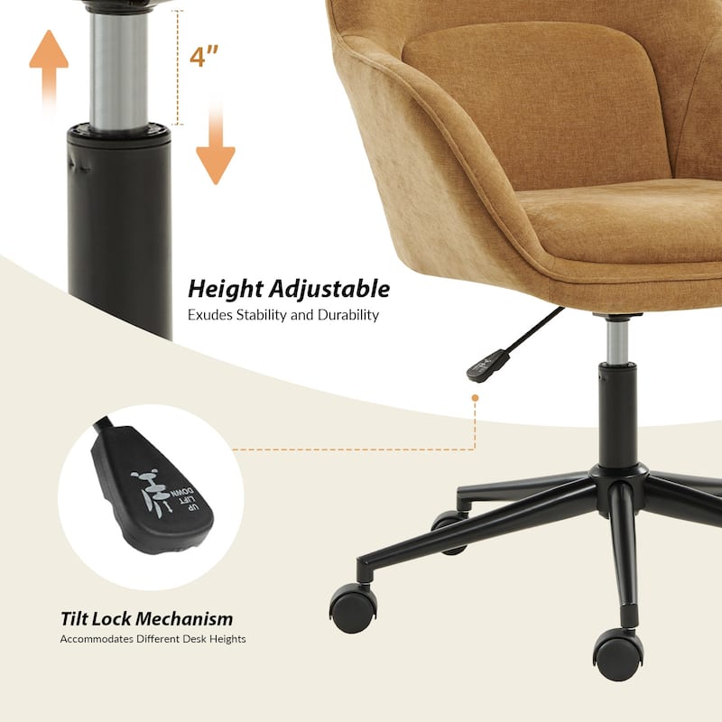 Victoria Modern Curved Backrest Office Chair with Casters and Metal Base by HULALA HOME