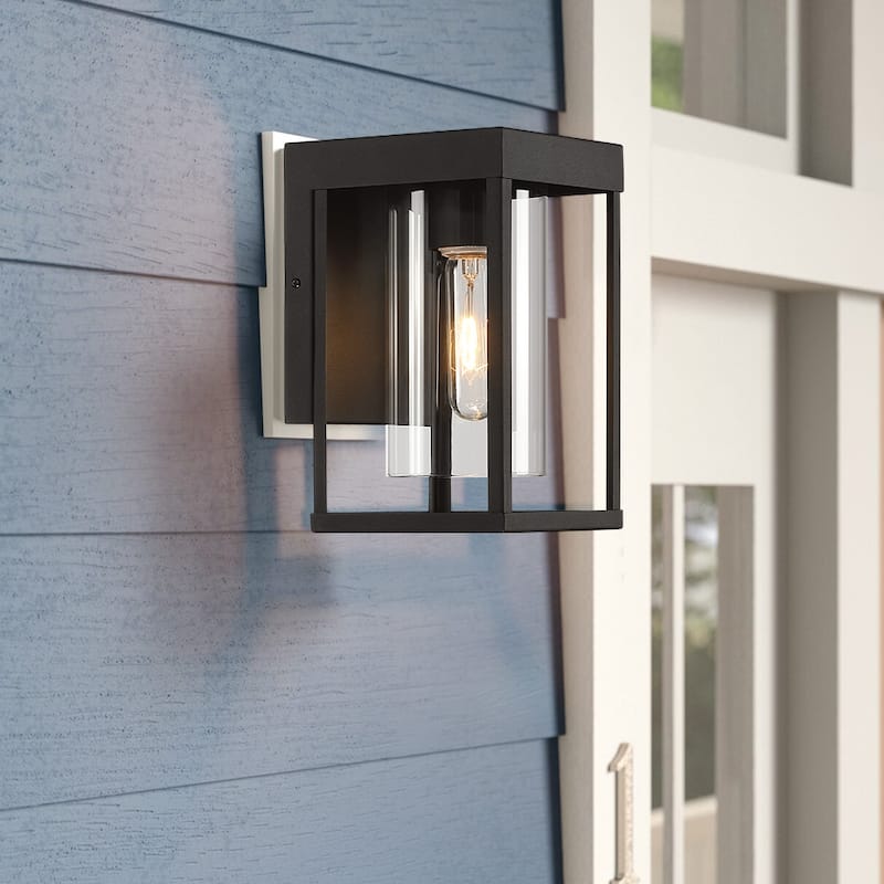 2-Pack Outdoor Black Exterior Wall Lantern Sconce Light with Clear Glass - 9"H