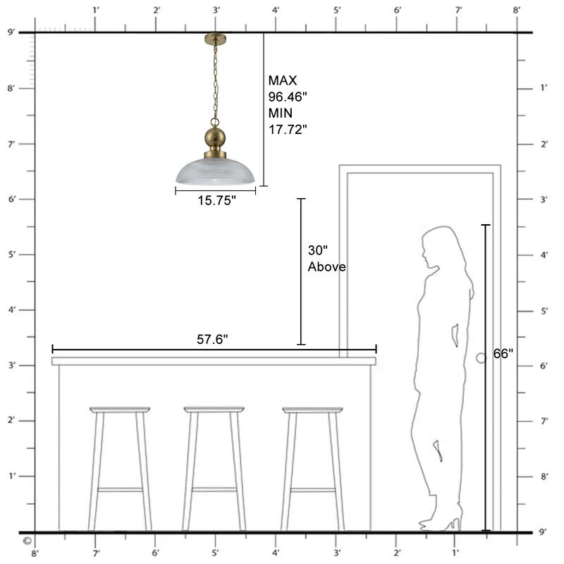 1-Light Gold Pendant Light Shallow Half-Dome Textured Grid Glass Shade - Dia.15.75-in