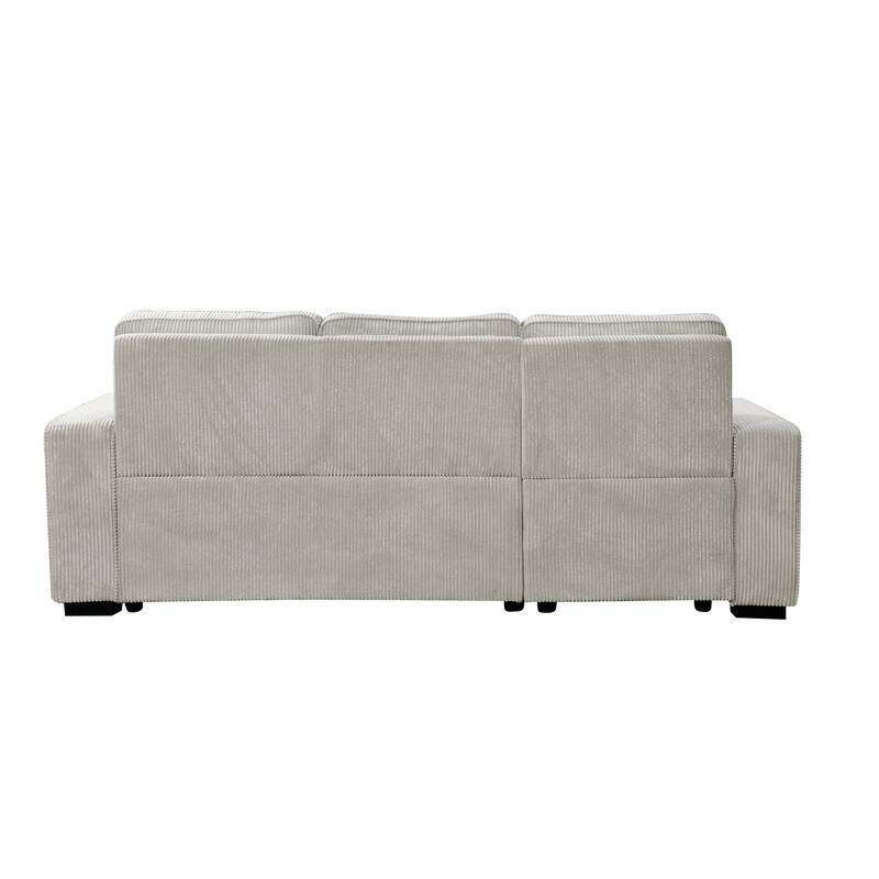 L-Shaped Sectional Convertible Sleeper Sofa Bed with Storage, USB Port & Cup Holder - Beige