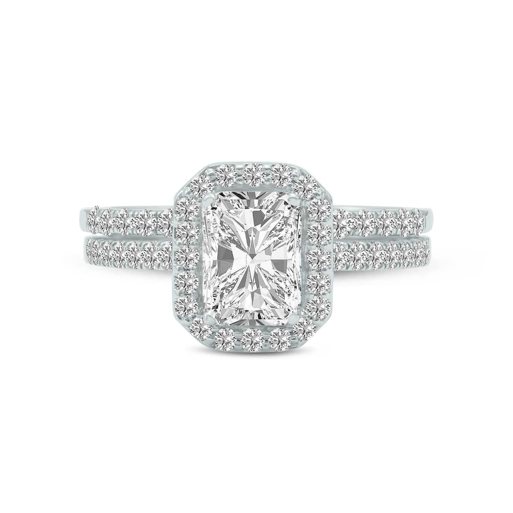 Marquee 6 1/2 Carat TW Center Radiant Shape Lab Grown Diamond Halo Bridal Set in 14Karat White Gold