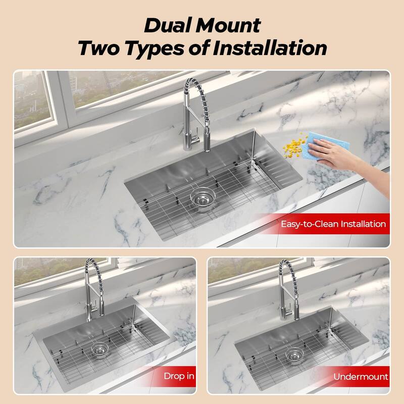 TECASA OKC33 Dual Mount 33 in Kitchen Sink with Faucet T304 - 33"x 22"