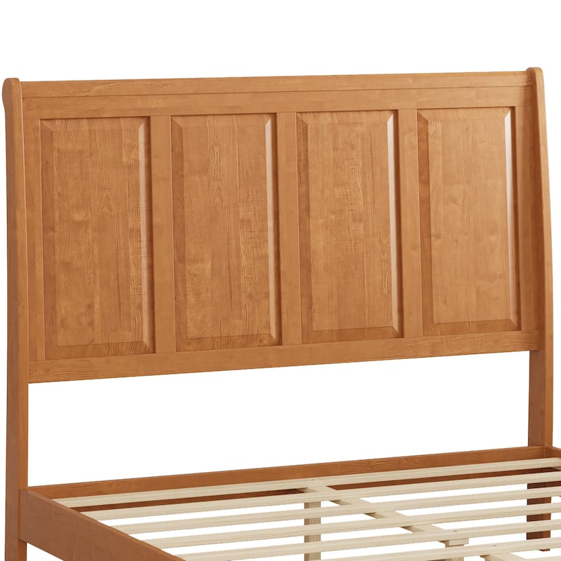 GDFStudio - Traditional Solid Wood Sleigh Bed Frame with High Paneled Headboard & Storage Chest Bench, No Box Spring Needed