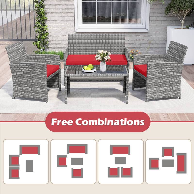 Gymax 2PCS 4 Piece Patio Furniture Set Outdoor Wicker Conversation Set