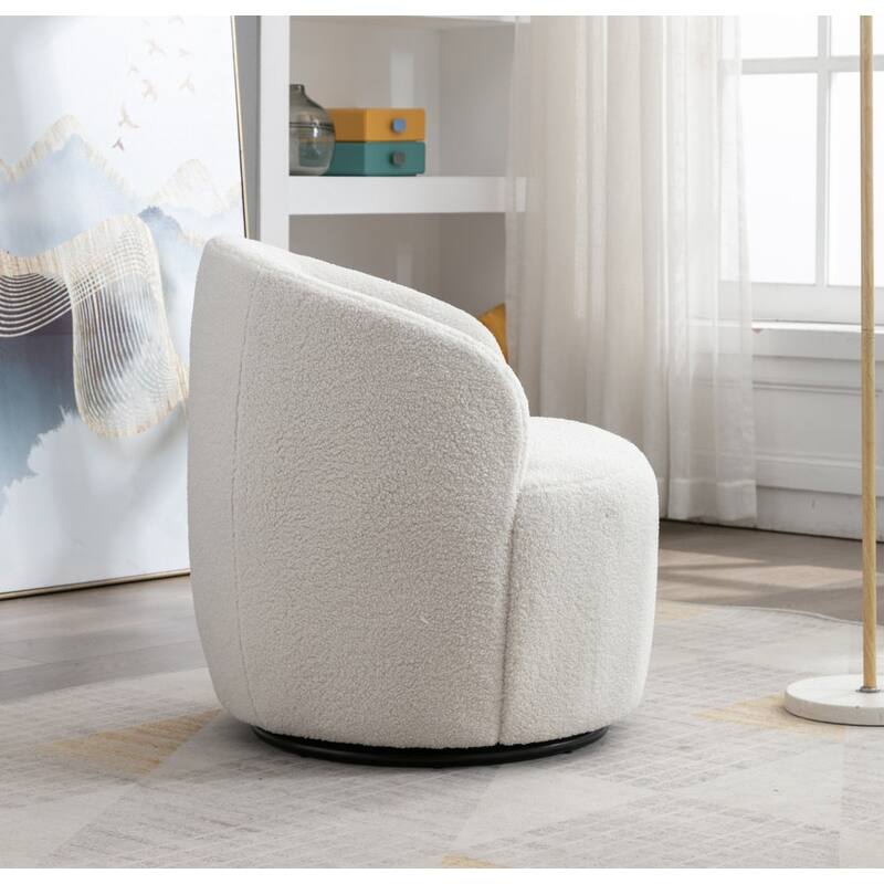 Swivel Barrel Chair,Teddy Fabric Upholstered Modern Round Accent Arm Chairs