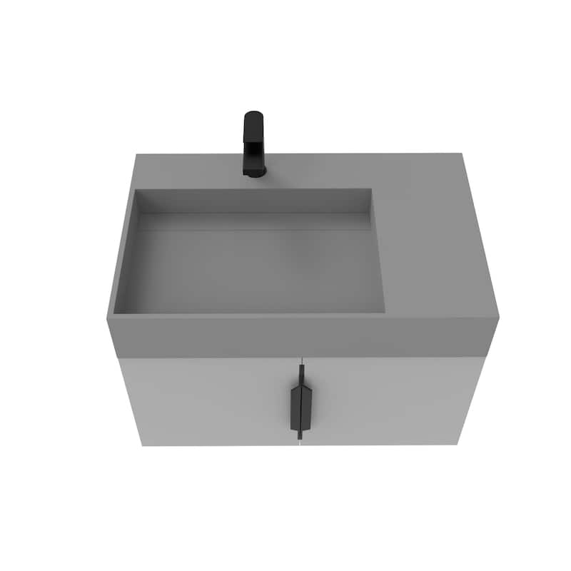 Amazon 30" Wall Mounted Bathroom Right Basin Vanity Set w/ Gray Top