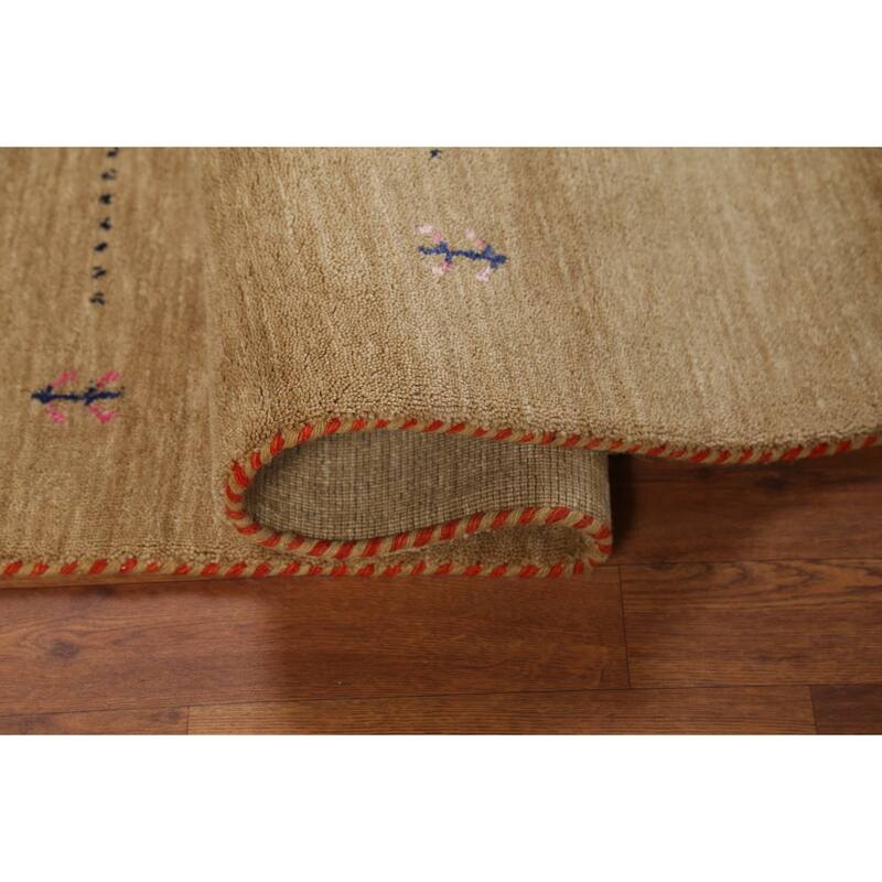 Gold Tribal Gabbeh Indian Area Rug Hand-Knotted Wool Carpet - 4'9"x 6'4"