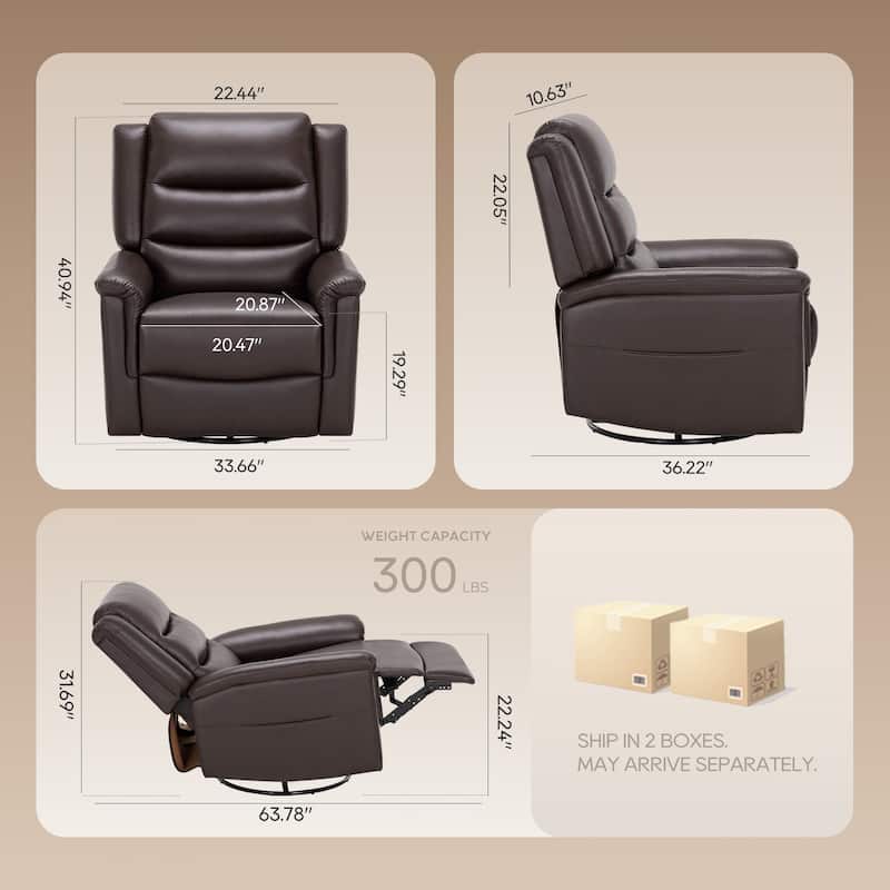 Premium Leather Swivel Recliner Chair with Rocking Motion Wide Seat Thick Cushioned Back