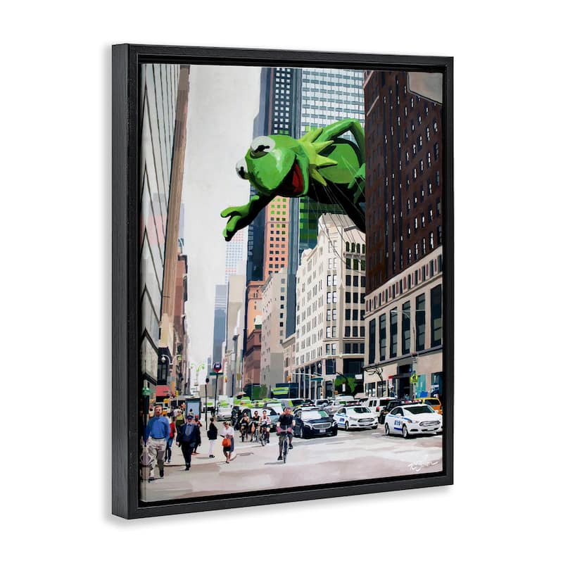 Stupell Frog Character over City Framed Floater Canvas Wall Art Design By Keith Thomson