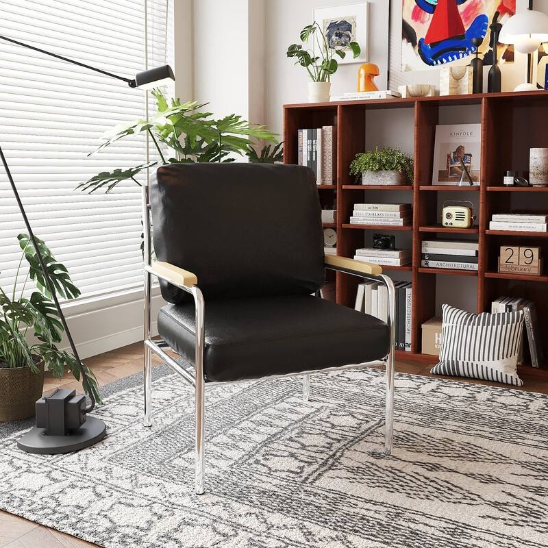 Momei 33.6"H Mid-Century Modern Armchair Stainless Steel Frame Accent Chair - 21.2"L x 24.2"W x 33.6"H