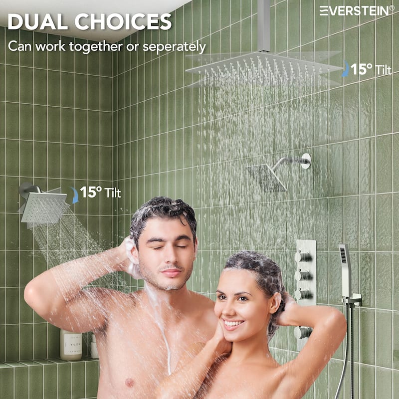 15-Spray Patterns Thermostatic Shower System, Shower Faucet Set 16" & 6" Triple Shower Heads (Valve Included)